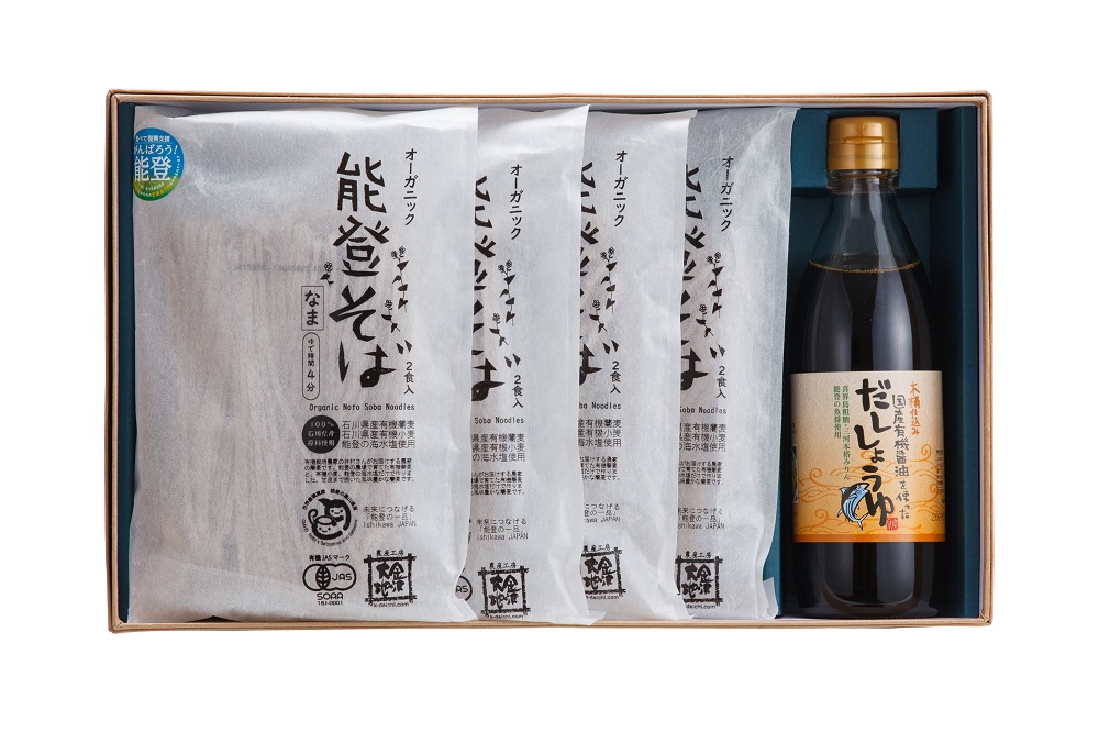 能登そば〈4袋〉ギフトセット(有機蕎麦(転換期間中)×4袋、だし×1本)